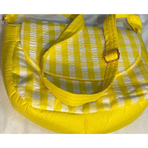 Hand Crafted Yellow And White Checked Crossbody Purse - New - Picture 6 of 9